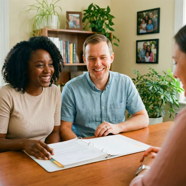 Adoptive parents meeting a Kidz Thrive agent to start he Texas adoptive process.